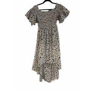 Ina Cheetah Print High-Low Dress - Green & Black - Smocked Waist - Size Medium -
